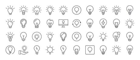 Lightbulbs, Lamps Simple Isolated Line Icons Collection. Editable Stroke. Suitable for Web Sites, Books, Cards, Apps vector