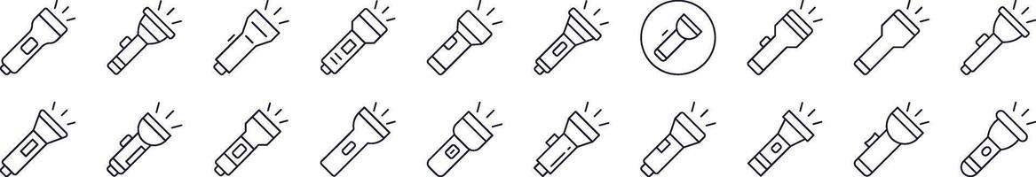 Flashlight Line Icon Pack. Editable Stroke. Minimalistic Linear Pictogram for Design of Cards, Apps, Banners, Posts vector