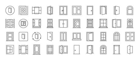 Exterior Icon Bundle. Contains Icons of Doors and Windows that Can Be Used for Design of Cards, Posts, Apps, Web Sites vector