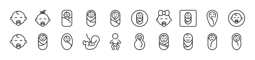Newborn Related Line Icons for Web Sites, Books, Cards, Apps. Editable Stroke. Suitable for Web Sites, Books, Cards, Apps vector