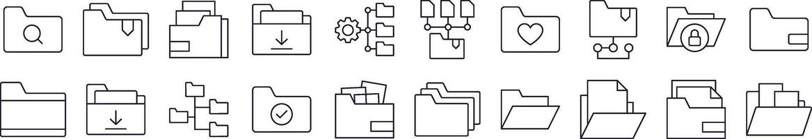 Set of Line Icons of Computer Folder. Editable Stroke. Minimalistic Linear Pictogram for Design of Cards, Apps, Banners, Posts vector