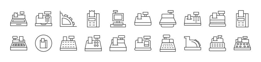 Bundle of Line Icons of Cash Register. Editable Stroke. Minimalistic Linear Pictogram for Design of Cards, Apps, Banners, Posts vector