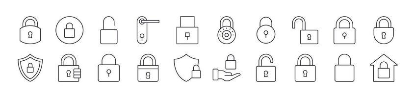 Lock Line Icon Set. Editable Stroke. Minimalistic Linear Pictogram for Design of Cards, Apps, Banners, Posts vector