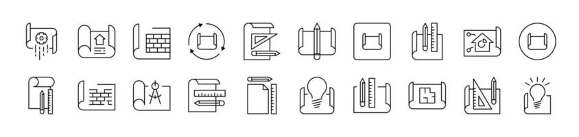 Drafts and Drawings Related Line Icons for Web Sites, Books, Cards, Apps. Editable Stroke. Suitable for Web Sites, Books, Cards, Apps vector