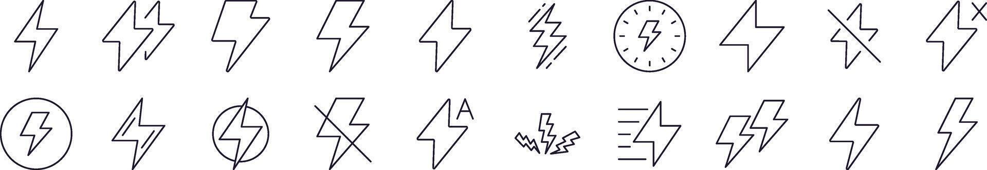 Bundle of Line Icons of Lightning. Editable Stroke. Minimalistic Linear Pictogram for Design of Cards, Apps, Banners, Posts vector