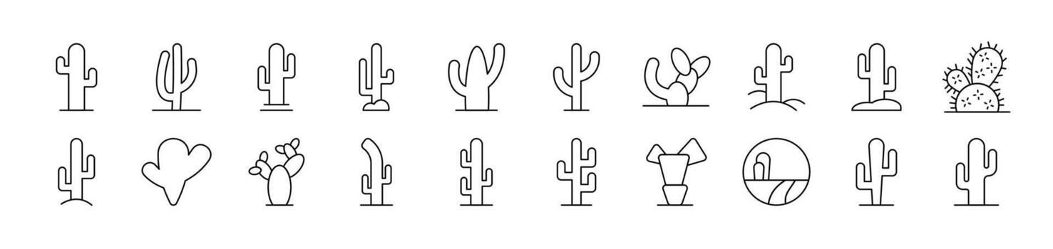 Cactus and Succulent Bundle of Thin Icons. Editable Stroke. Suitable for Web Sites, Books, Cards, Apps vector