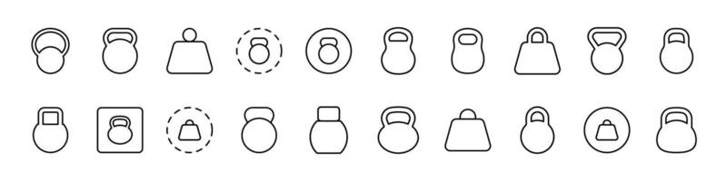 Kettlebell or Weight Bundle of Thin Icons. Editable Stroke. Suitable for Web Sites, Books, Cards, Apps vector