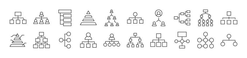 Pack of Line Icons of Hierarchy. Editable Stroke. Minimalistic Linear Pictogram for Design of Cards, Apps, Banners, Posts vector