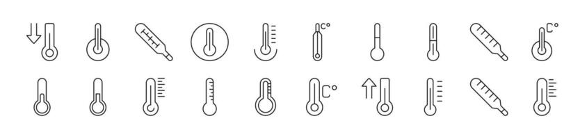 Thermometer Thin Icons Collection. Editable Stroke. Suitable for Web Sites, Books, Cards, Apps vector