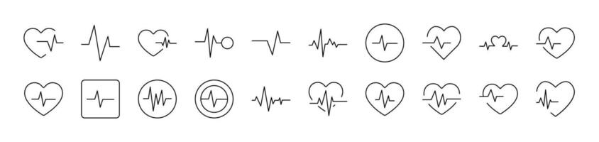 Pulse and Cardiogram Bundle of Thin Icons. Editable Stroke. Suitable for Web Sites, Books, Cards, Apps vector