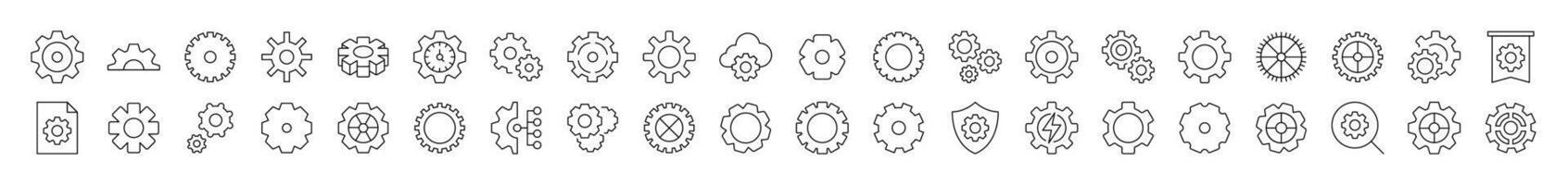 Set of Mechanism and Settings Related Line Icons. Editable Stroke for Design, Web Sites, Apps, Cards. Contains Linear Images of Gear vector