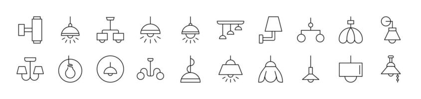 Lamps and Chandeliers Bundle of Thin Icons. Editable Stroke. Suitable for Web Sites, Books, Cards, Apps vector