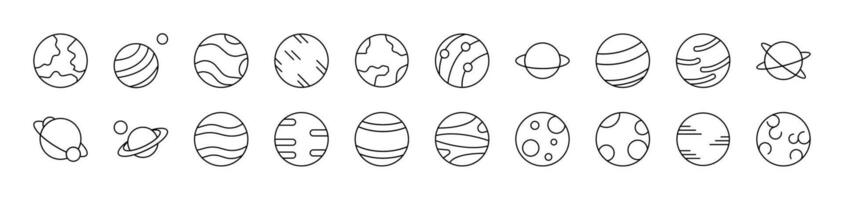 Planets and Celestial Bodies Related Icon Set. Editable Stroke. Suitable for Web Sites, Books, Cards, Apps vector