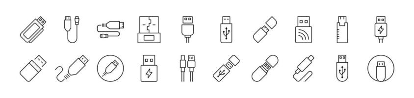 USB Cable Line Icon Bundle. Editable Stroke. Minimalistic Linear Pictogram for Design of Cards, Apps, Banners, Posts vector