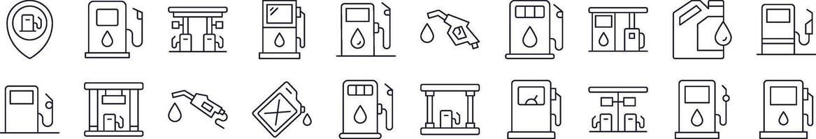 Pack of Line Icons of Gas Station. Editable Stroke. Minimalistic Linear Pictogram for Design of Cards, Apps, Banners, Posts vector