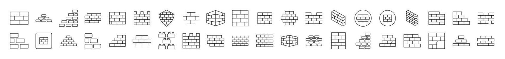 Brick Wall, Construction Icon Set for UI, Placards, Books, Apps. Editable Stroke. Suitable for Web Sites, Books, Cards, Apps vector