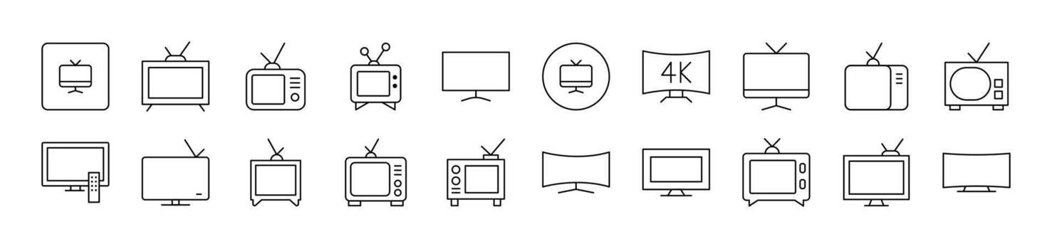Collection of Line Icons of Tv Set. Editable Stroke. Minimalistic Linear Pictogram for Design of Cards, Apps, Banners, Posts vector