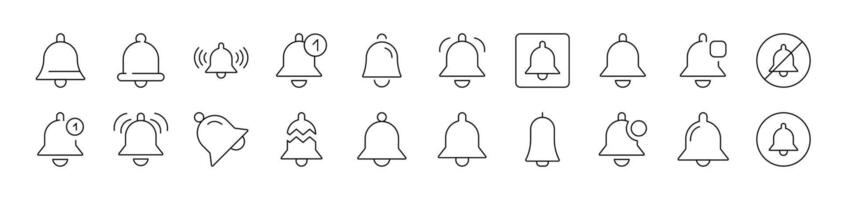 Bell as Ring and Notification Bundle of Thin Icons. Editable Stroke. Suitable for Web Sites, Books, Cards, Apps vector