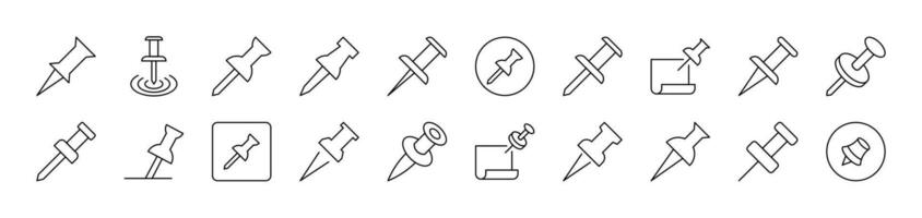 Push Pin for School and Office Collection of Thin Icons. Editable Stroke. Suitable for Web Sites, Books, Cards, Apps vector