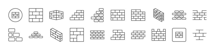 Brick Wall Icon Set for UI, Placards, Books, Apps. Editable Stroke. Suitable for Web Sites, Books, Cards, Apps vector