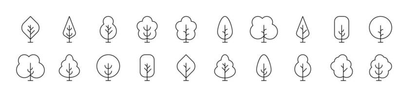 Tree and Forest Bundle of Thin Icons. Editable Stroke. Suitable for Web Sites, Books, Cards, Apps vector