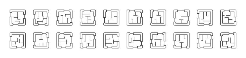 Floor Plan Set of Thin Icons. Editable Stroke. Suitable for Web Sites, Books, Cards, Apps vector