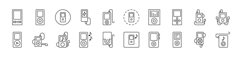 Music Player Line Icon Set. Editable Stroke. Minimalistic Linear Pictogram for Design of Cards, Apps, Banners, Posts vector
