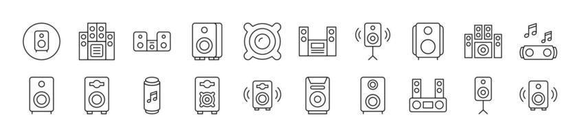 Music Center Outline Web Line Icons Collection. Editable Stroke. Minimalistic Linear Pictogram for Design of Cards, Apps, Banners, Posts vector