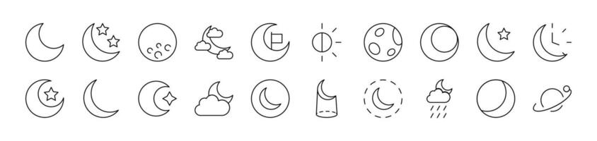 The Moon and Crescent Outline Simple Linear Image Collection. Editable Stroke. Suitable for Web Sites, Books, Cards, Apps vector