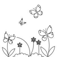 outline of butterfly on flowers for coloring pages vector