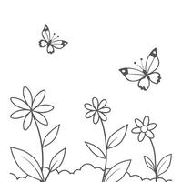 outline of butterfly on flowers for child to color vector