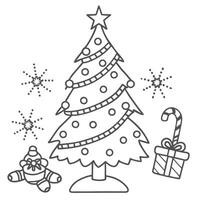 Christmas tree with gift outline vector
