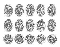 Set of abstract wavy wood circle. Hand drawn tree ring pattern. Set of fingerprints of various types vector