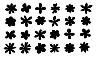 Set of silhouette floral botanical shape in vintage retro style. Abstract black flowers. Hand drawn decorative elements. vector