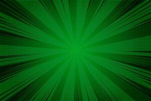 Green comic background with pop art sunburst. Retro bg with radial rays of explosion. Abstract halftone backdrop. Superhero speed lines wallpaper vector
