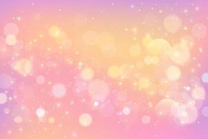 Light pink background with bokeh. Blurred luxury gradient with glitter. Abstract peach pastel texture with sparkles. Magic romantic unicorn backdrop with fluid gradation. vector