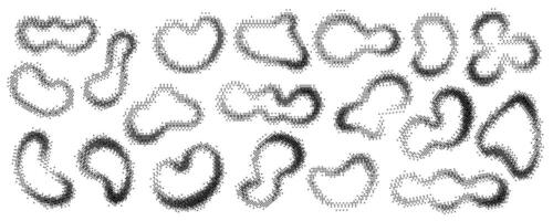 Bitmap pattern background organic shapes. Y2K gradient retro elements. Abstract noisy glitch halftone doodles. Decorative aesthetic frames. vector