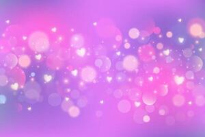 Pink and purple blurred background with hearts bokeh and glitter. Valentine day romantic backdrop with dreamy sparkles and stars. Bright color gradation sky with magic soft light. vector