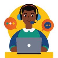 Call center dutiful operator is explaining something to a customer vector