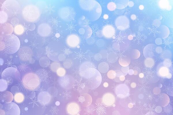 Snowfall winter background with falling flakes and blurred bokeh. Purple and blue cold sky with frozen gradient for holiday design. Magic xmas wallpaper