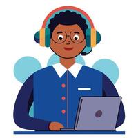 Call center beautiful operator is explaining something to a customer vector