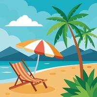 Beach concept with bench scene in the background vector