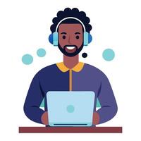 Call center smart operator is explaining something to a customer vector