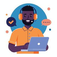 Call center expert operator is explaining something to a customer vector
