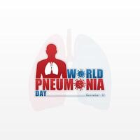 Design of a man's silhouette with open lungs and a virus illustration on the words PNEUMONIA vector