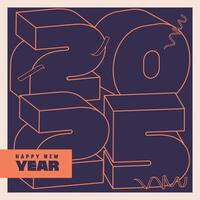 Typography line logo of 2025 new year celebration square template, number 3D concept greeting vector