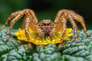 A Close-Up of a Spider on a Yellow Flower photo