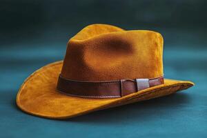 A Close-Up View of a Brown Suede Cowboy Hat photo