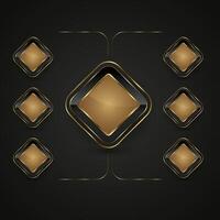 A Chart of three identical diamond-shaped icons positioned side by side. Each diamond has a golden, metallic appearance in the center. vector