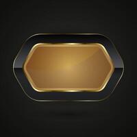 A rectangle Black and gold button with Luxury Hexagon-shaped design with a golden, metallic sheen at the center vector